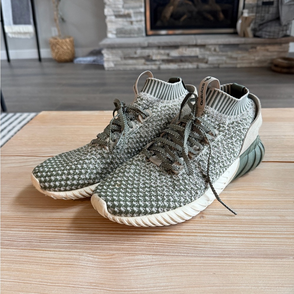 adidas Men’s Olive Knit Sock Sneakers with Cream Sole
